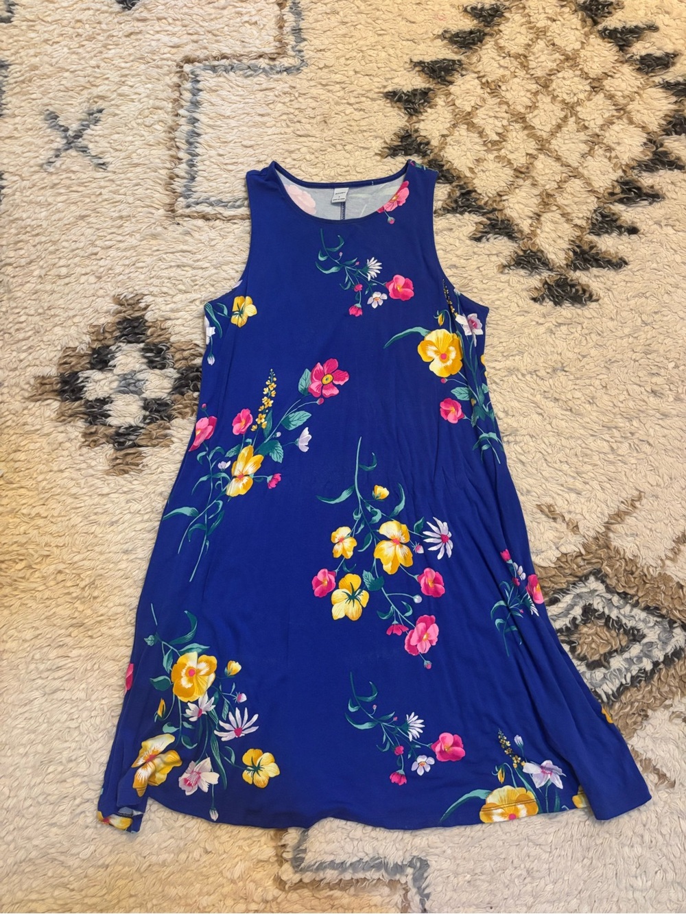 Old Navy Royal Blue Floral Tank Swing Dress